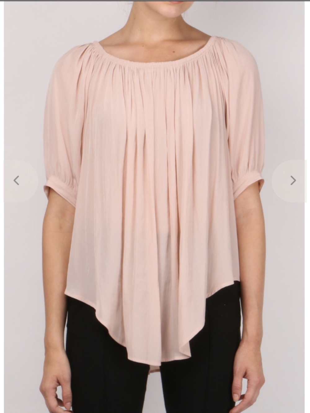 Smythe Pleated Gypset Blouse Pale Pink Scoop Neck Flowy Medium